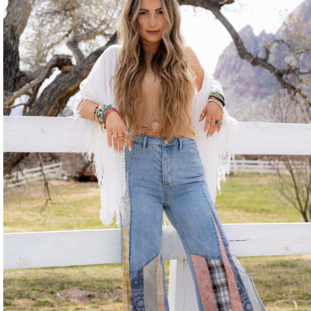 Three Bird Nest Colorful Patchwork Flare Jeans